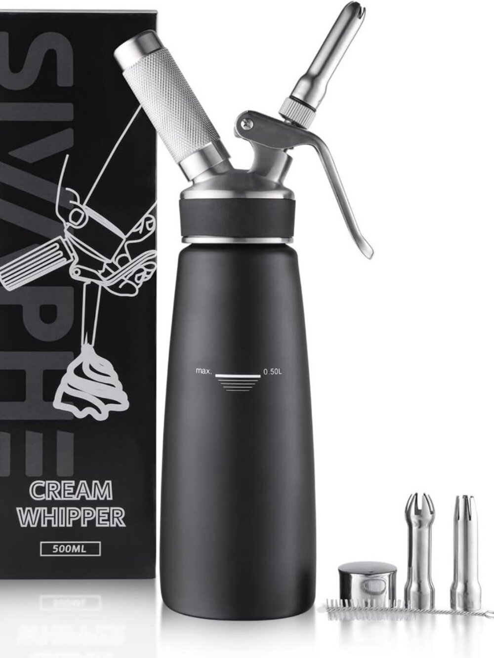 Portable Stainless Steel Whipped Cream Dispenser - 1-Pint Leak-Free Canister